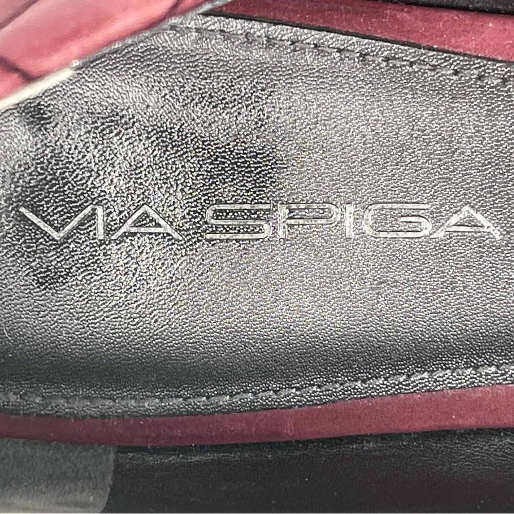 Via Spiga Shoes Ballet Flats Size 8.5 Burgundy Red Quilted Silver Grommets - Picture 11 of 16